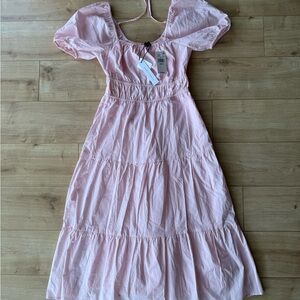 Sanctuary x Anthropologie Pink Poplin Square Neck Puff Sleeve Dress Size 2 NWT